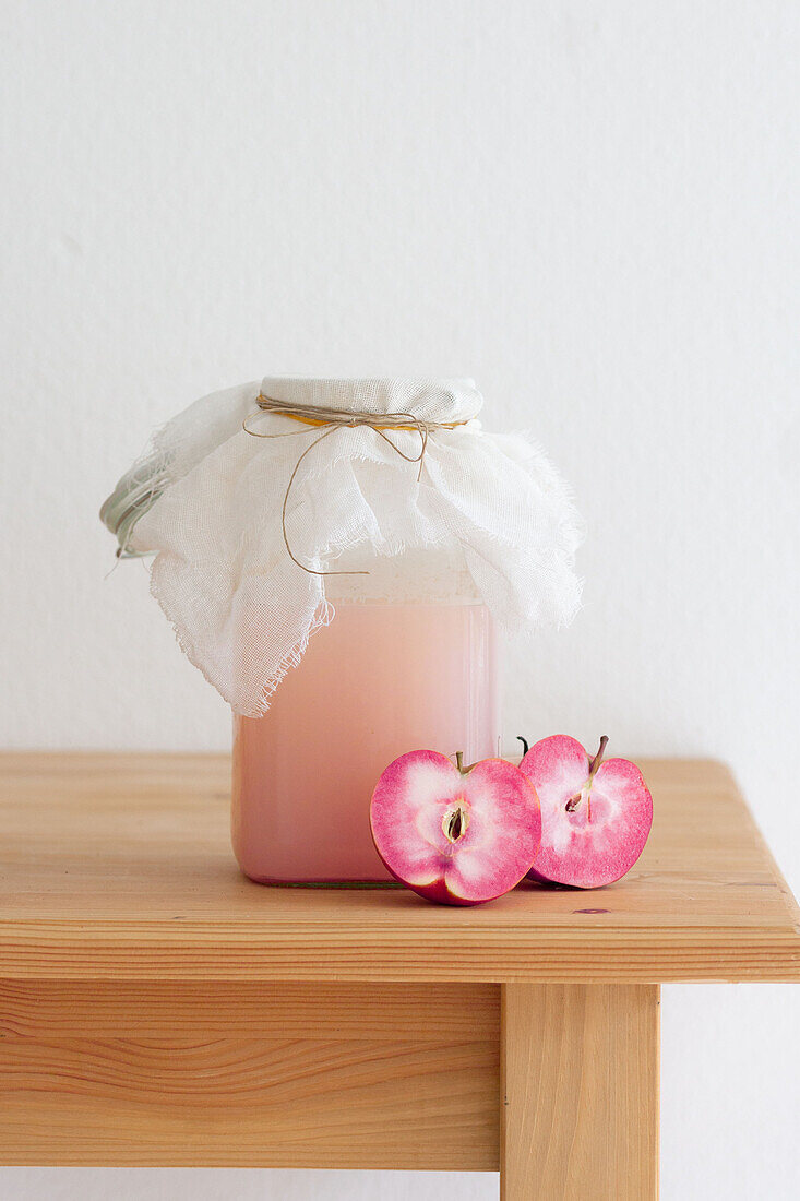 Pink rosemary apple juice made from red-fleshed apples