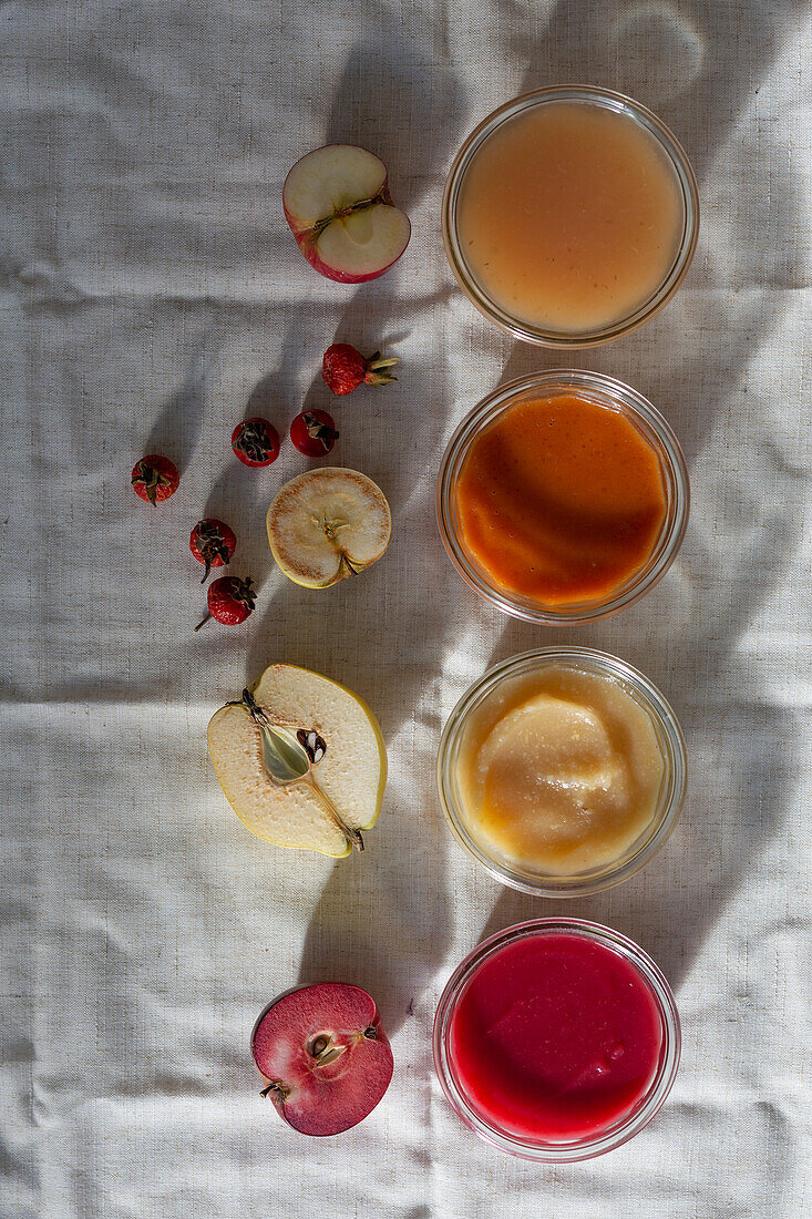 Fruity spreads made from various apples and pears