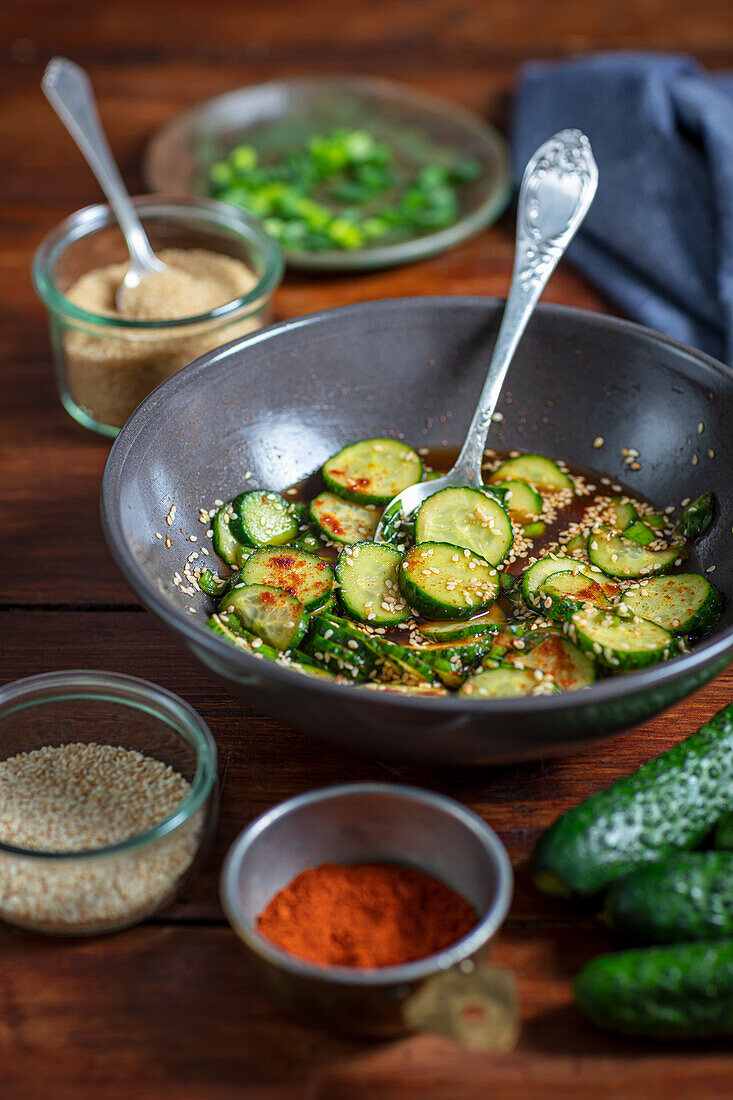 Cucumber salad with soy sauce and chilli