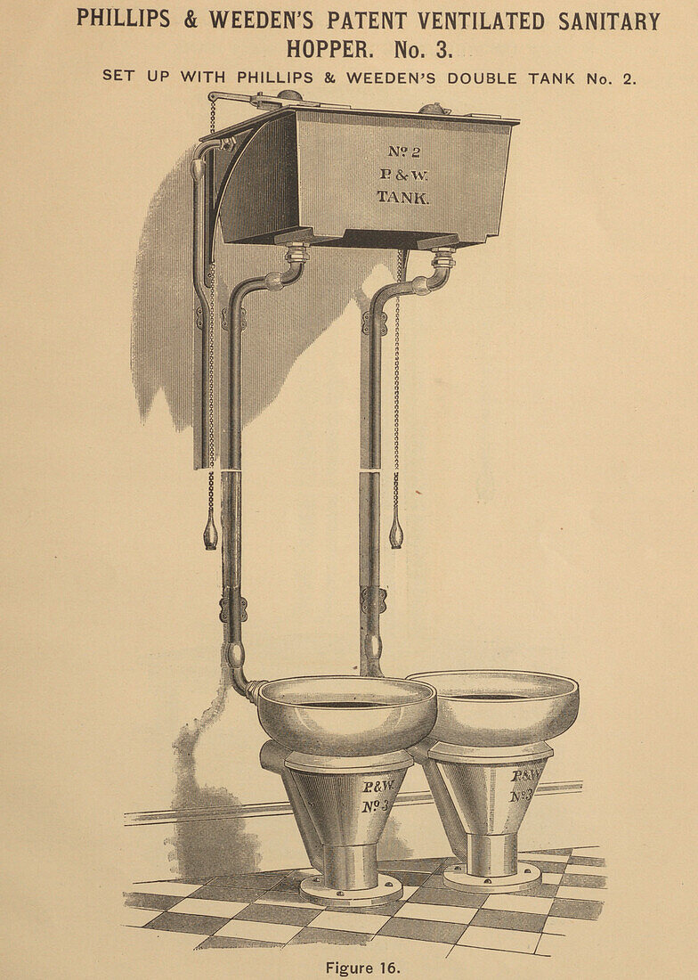 Ventilated sanitary hopper with double tank, illustration