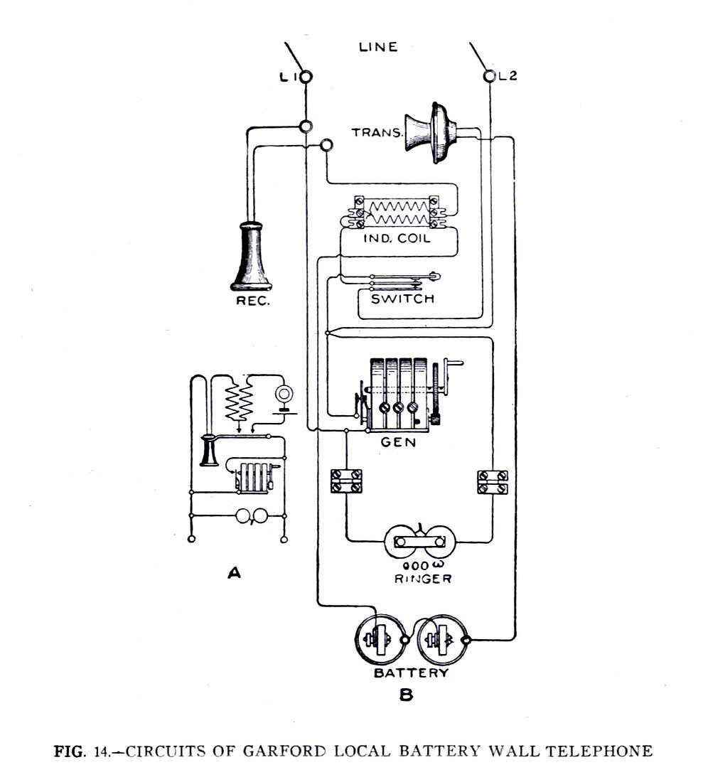 Garford local battery wall telephone circuits, illustration