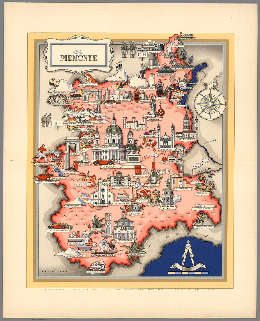 Illustrated map of Piemonte, Italy