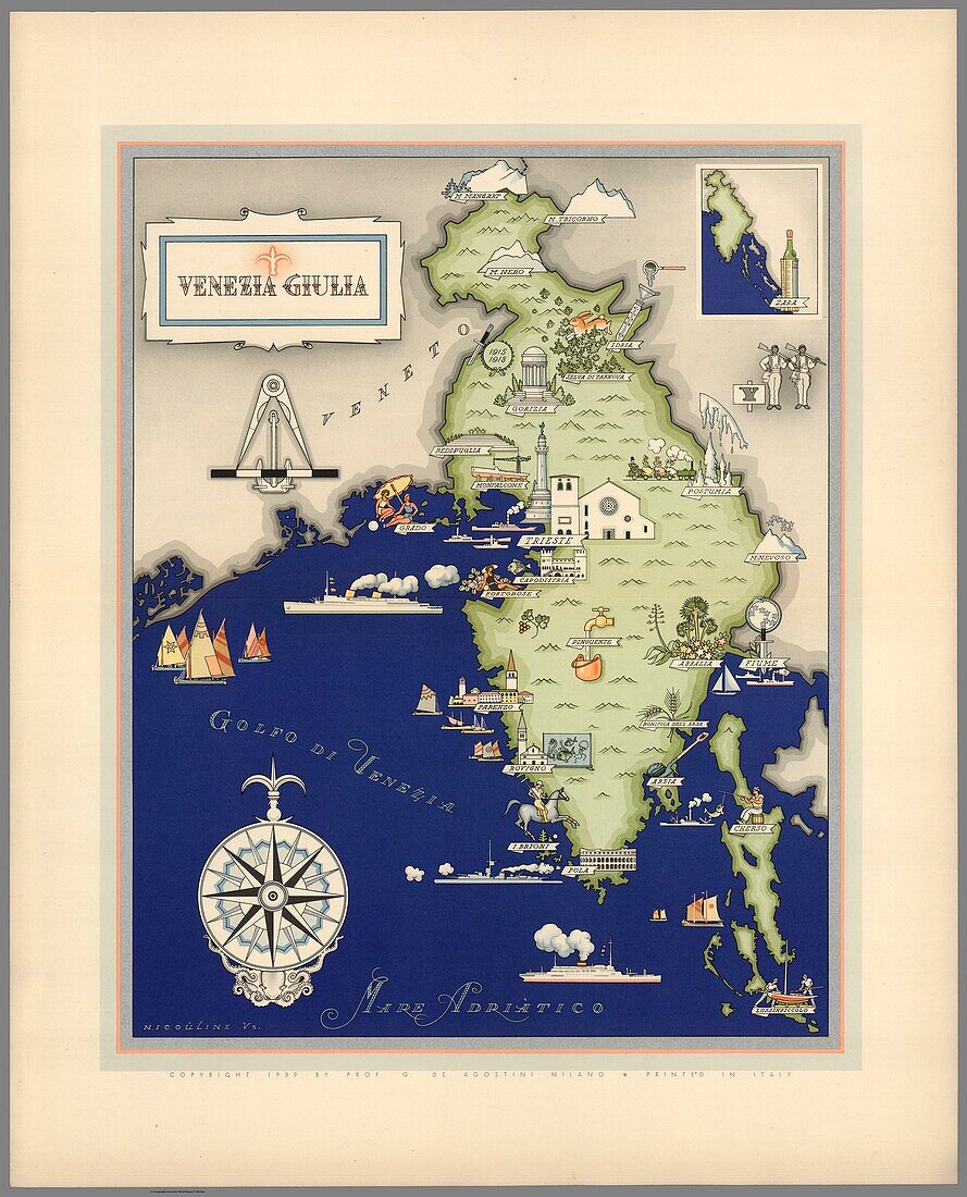 Illustrated map of Venezia Giulia, Italy