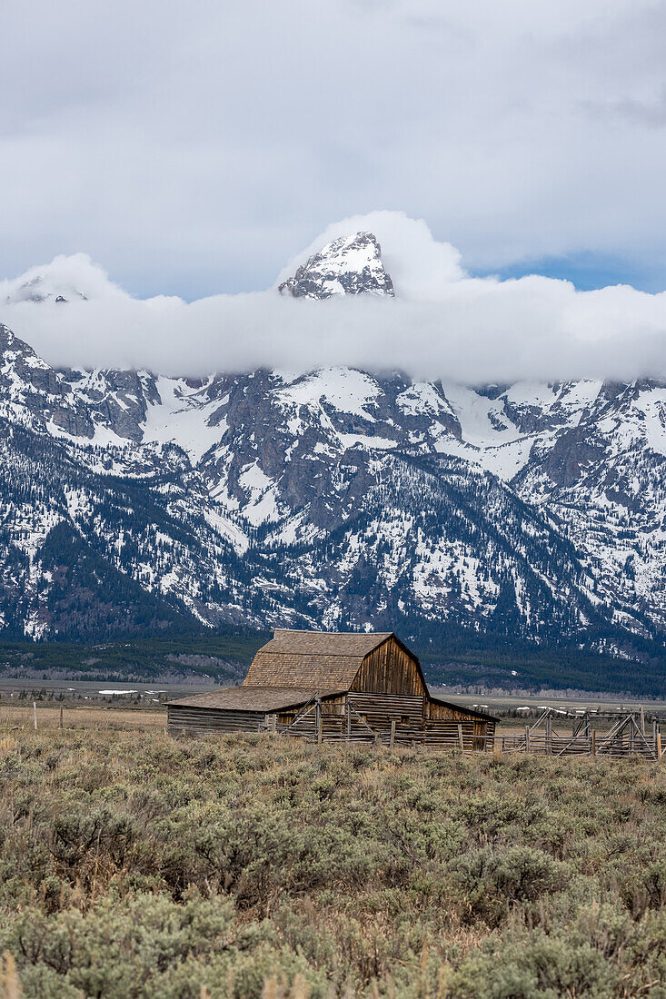 Barn in rural landscape, Wyoming, USA