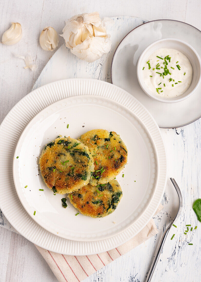 Vegan potato and spinach pancakes