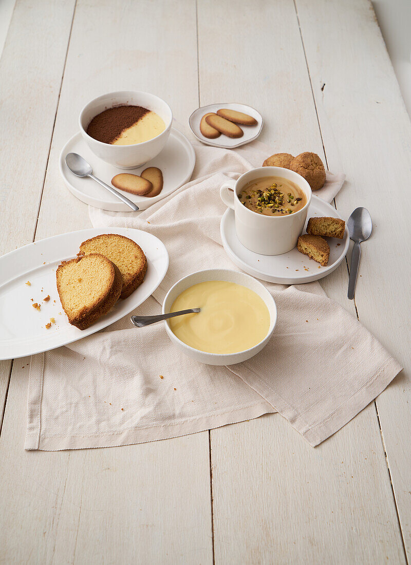 Classic zabaglione, with cocoa and with coffee