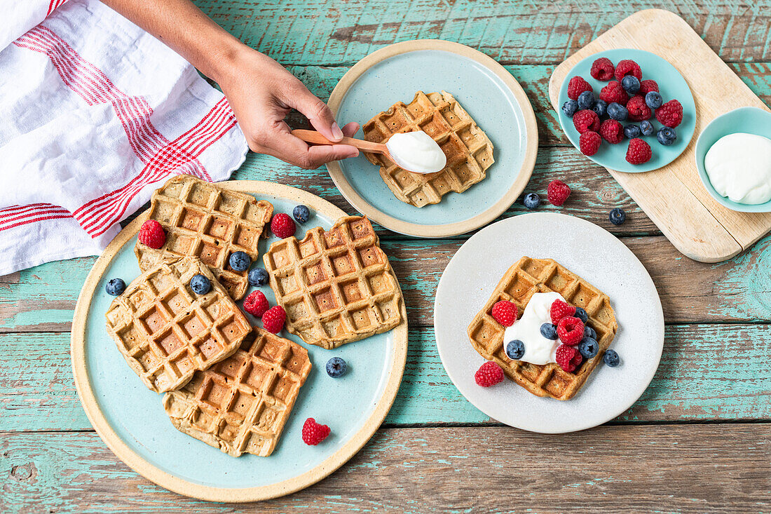 Waffles with yoghurt and berries