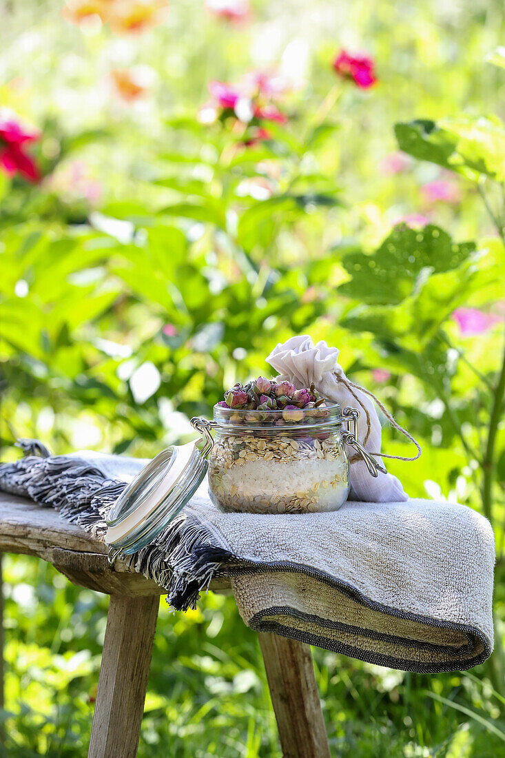 Homemade oat blossom bath salts