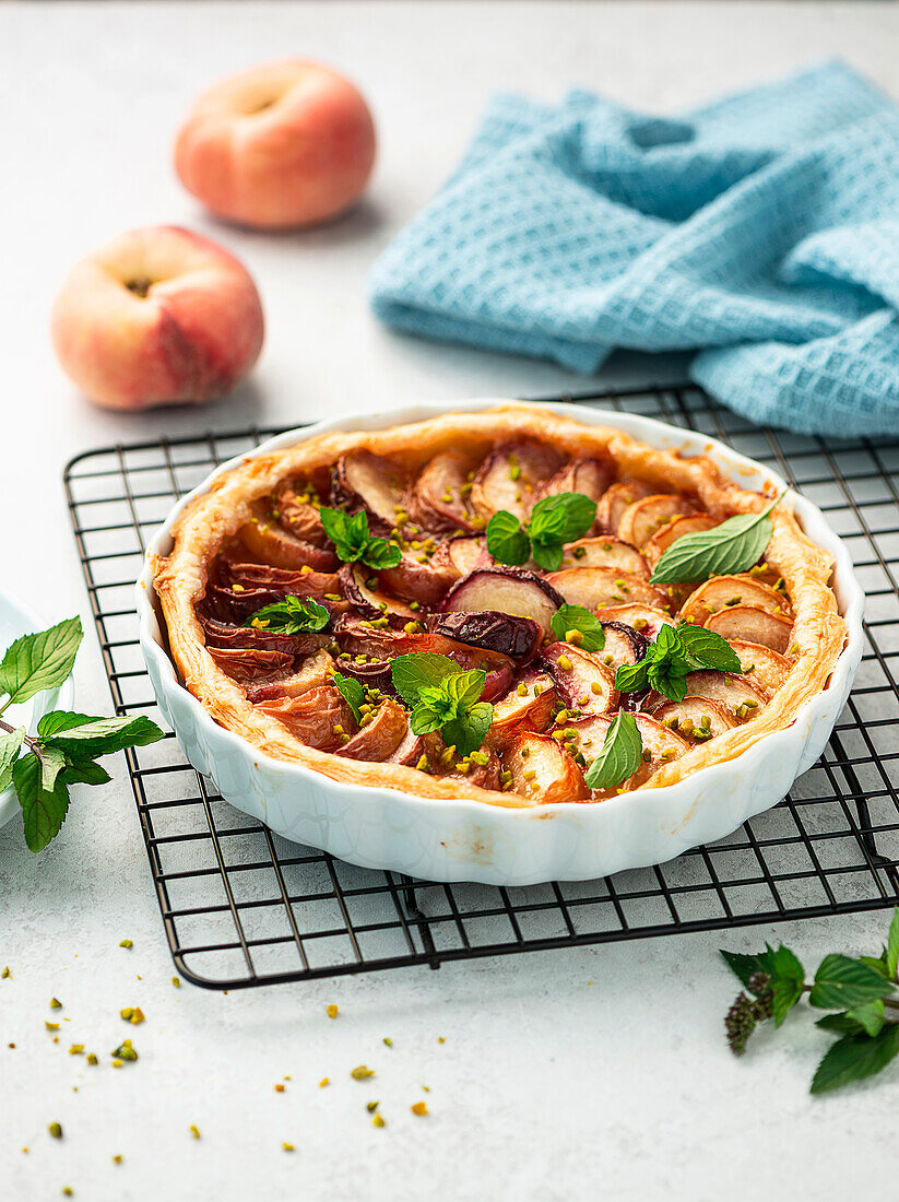 Lightning-fast peach tart with mint