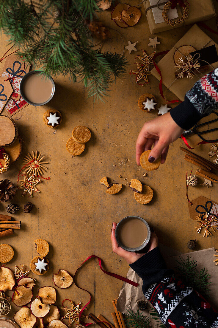 Christmas scene with coffee and Christmas biscuits