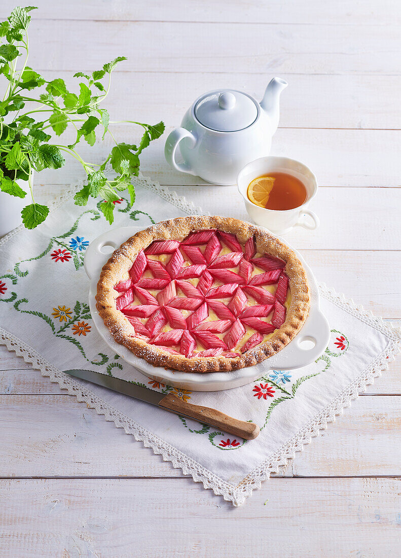 Rhabarberkuchen mit Vanillecreme