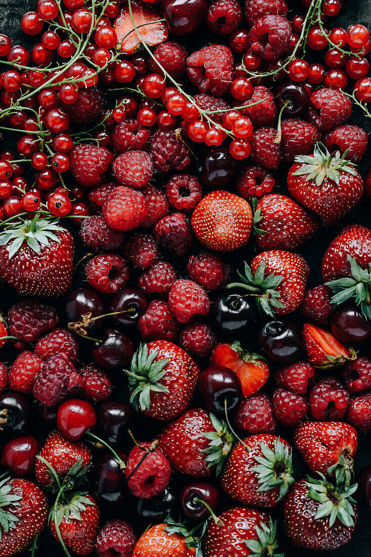 Strawberries, raspberries, cherries and redcurrants