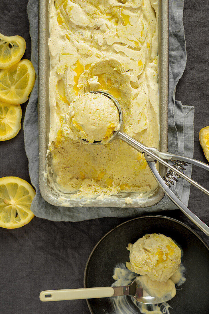 Homemade vegan lemon ice cream
