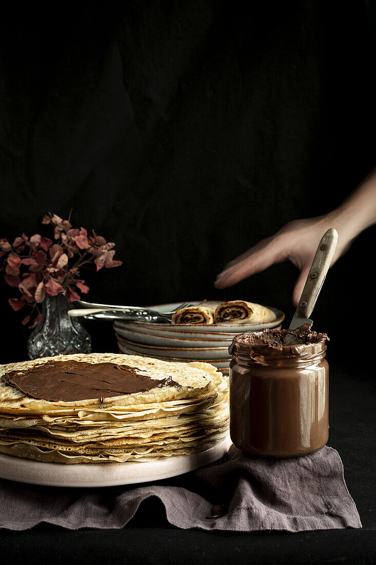 Pancakes with chocolate cream