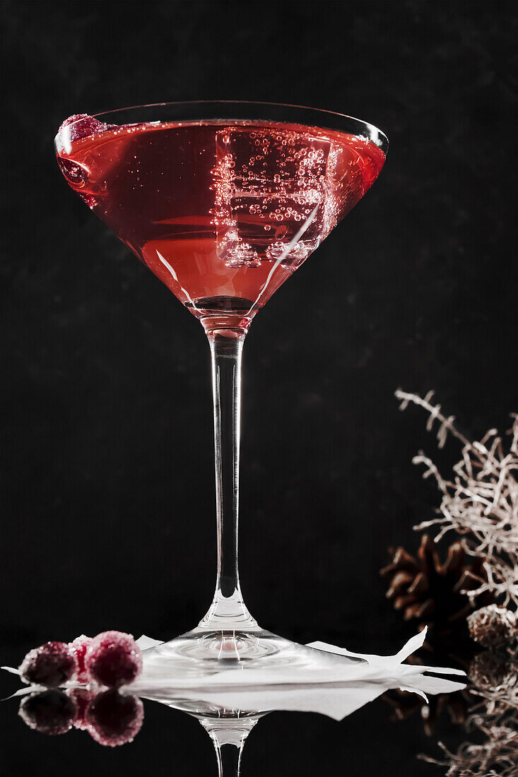 Festlicher roter Cocktail mit Cranberries