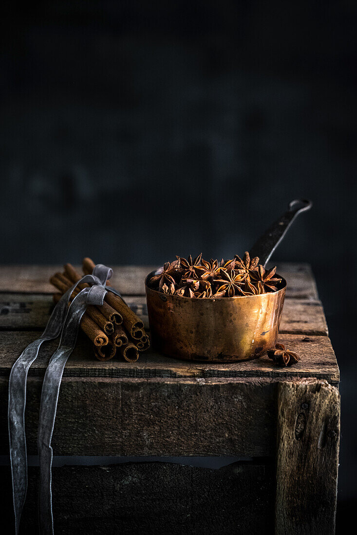 Star anise and a bundle of cinnamon