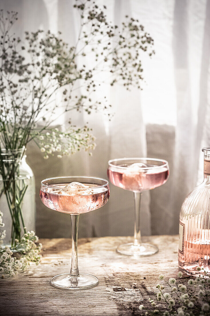 Pink gin cocktails