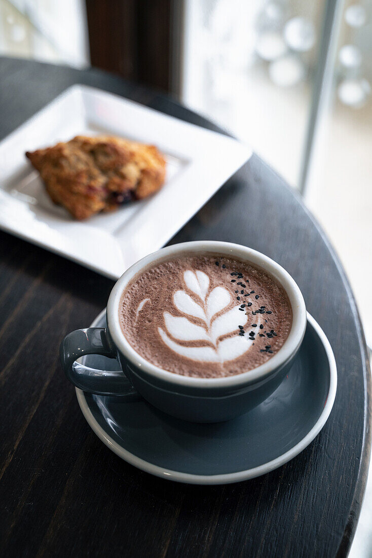 Hot chocolate with pattern in milk foam