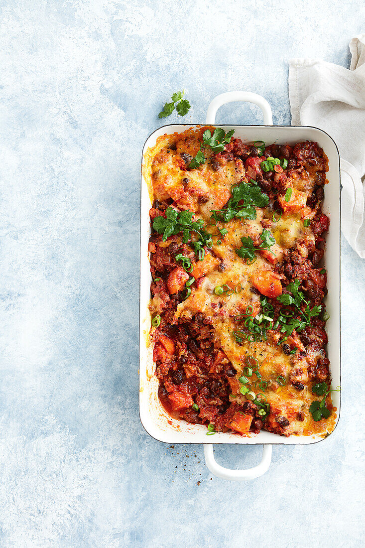 Mexican casserole with beef and sweet potatoes
