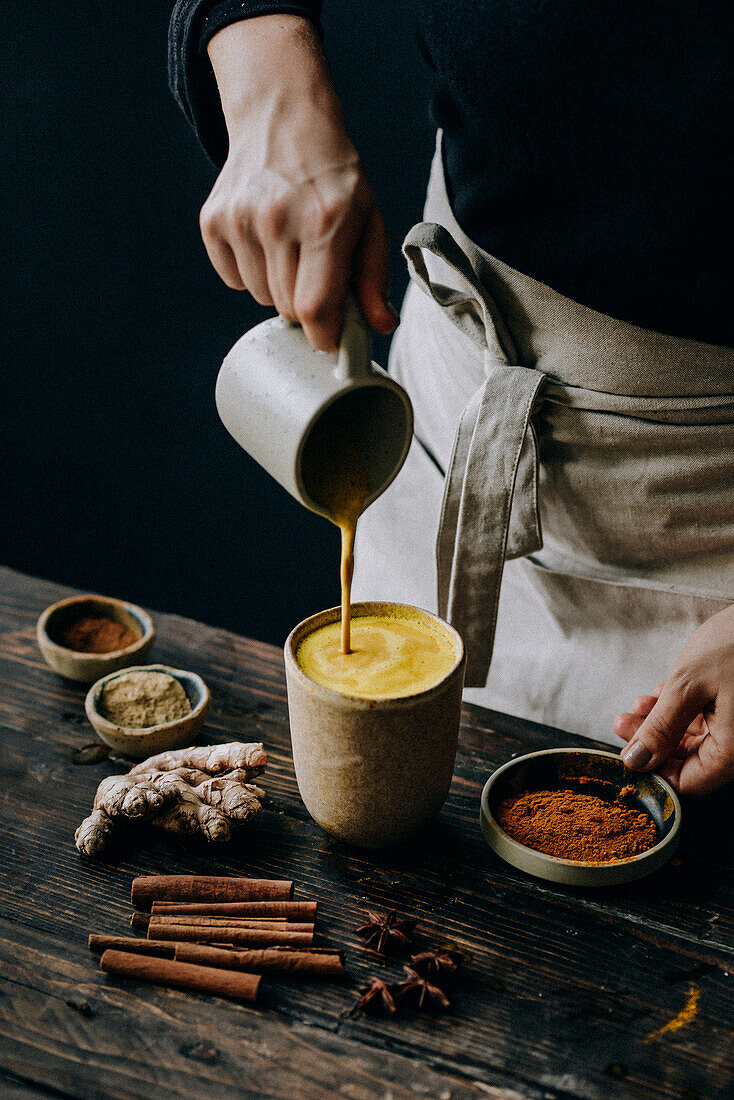 Golden milk with cinnamon and ginger