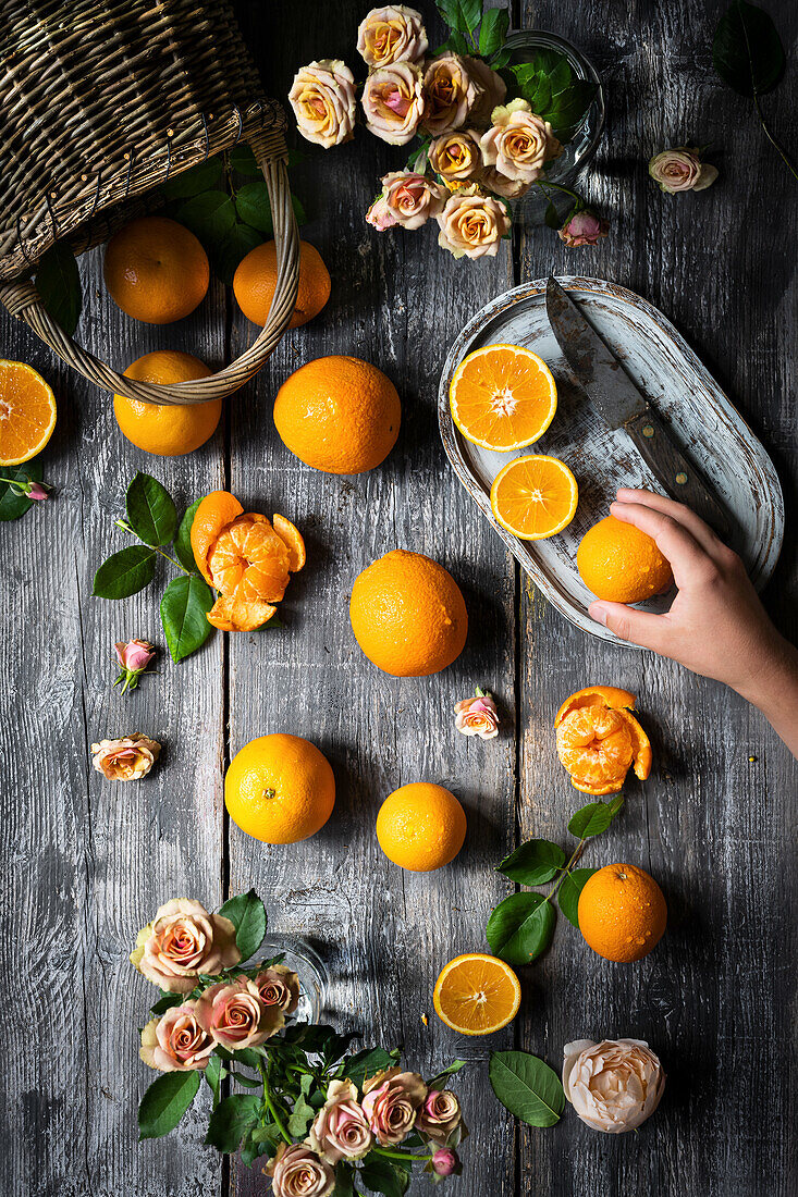 Cut fresh oranges