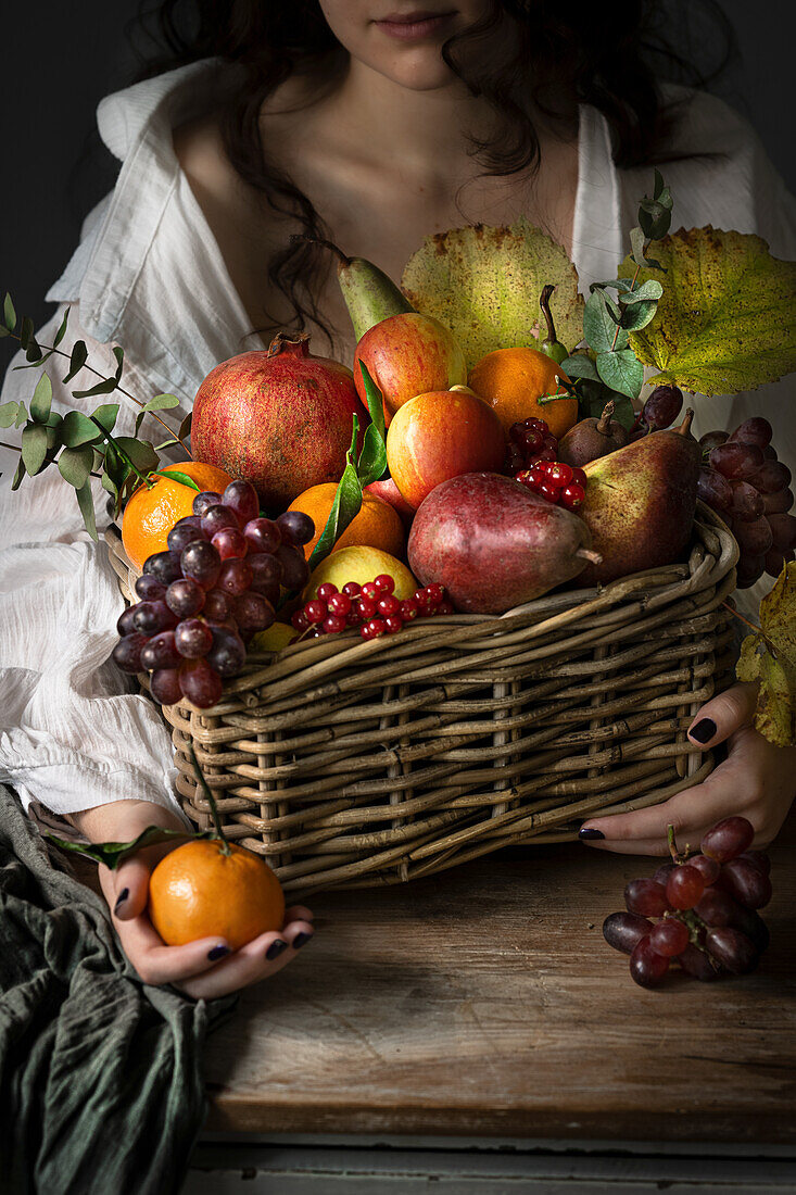 Caravaggio inspired still life - girl with fruit basket