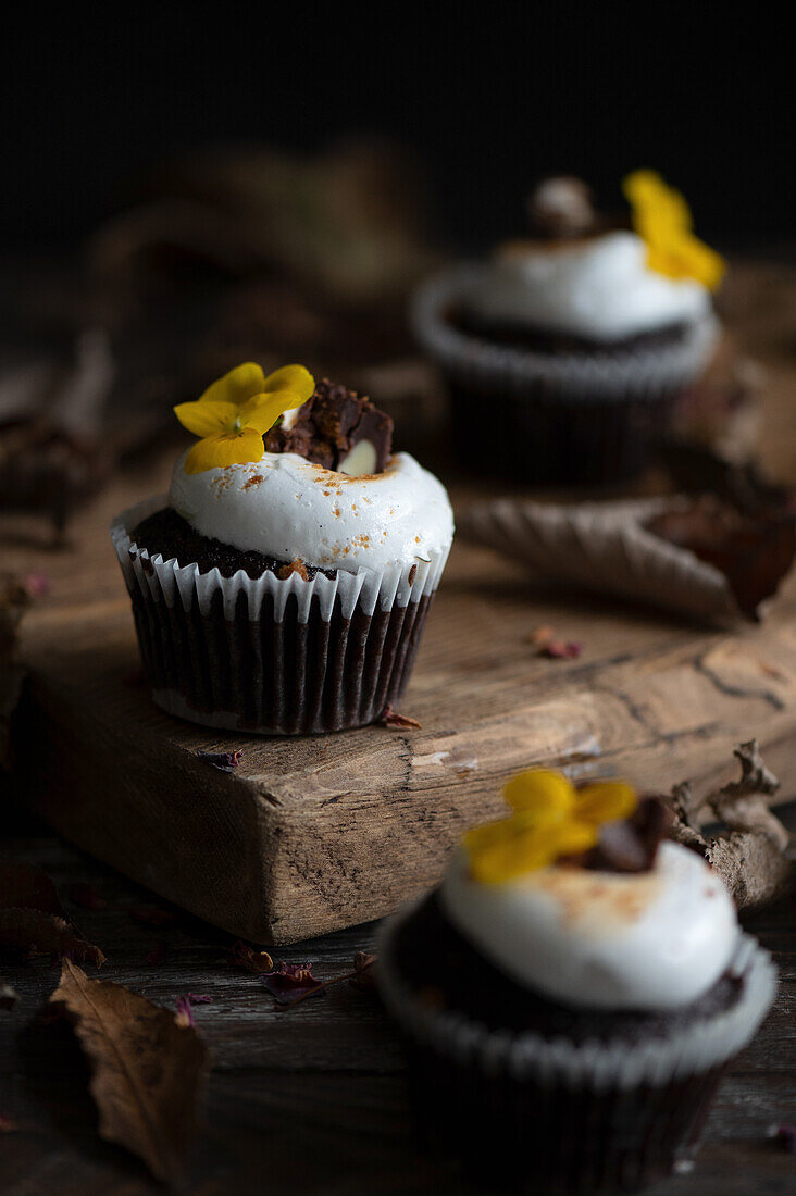 Autumn cupcakes with marshmallow foam
