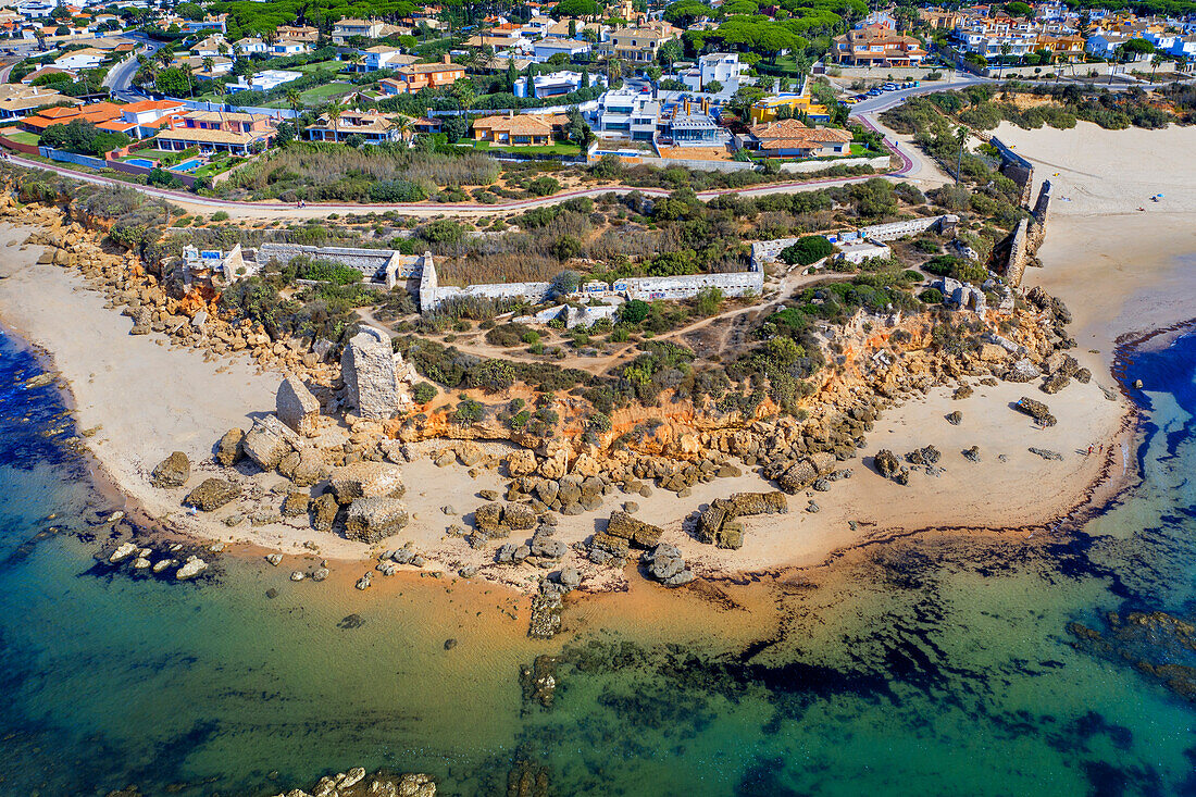 Aerial view of La Muralla Beach Puerto de Santa Maria Cadiz Andalusia Spain.
