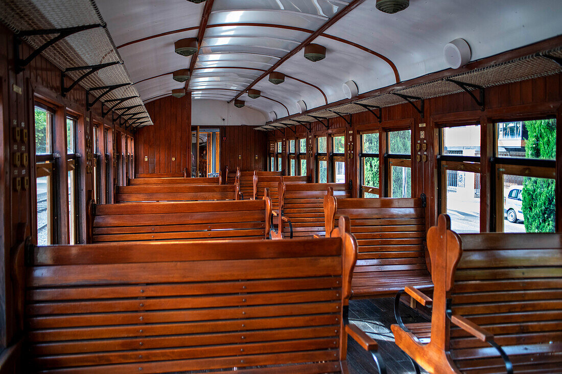 Inside the Strawberry train that goes from Madrid Delicias train station to Aranjuez city Madrid, Spain.