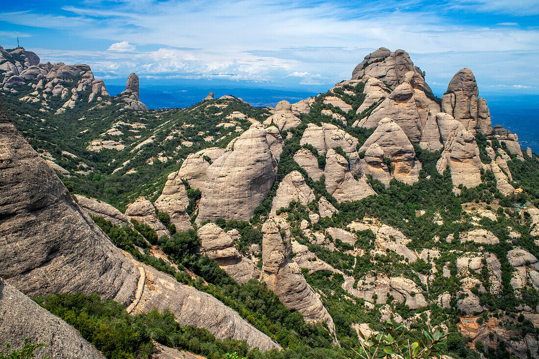 Sant Joan chapel way, limestone turrets of the mountains of Montserrat, Barcelona, Catalonia, Spain