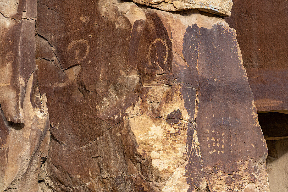 A pre-Hispanic Native American petroglyph rock art panel in Nine Mile Canyon in Utah.