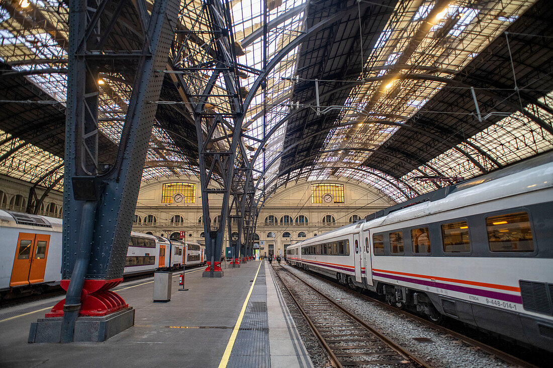 Modernism Barcelona France Train Station - A wide-angle interior view of Estacio de Franca - "France Station", a major train station in Barcelona, Spain.