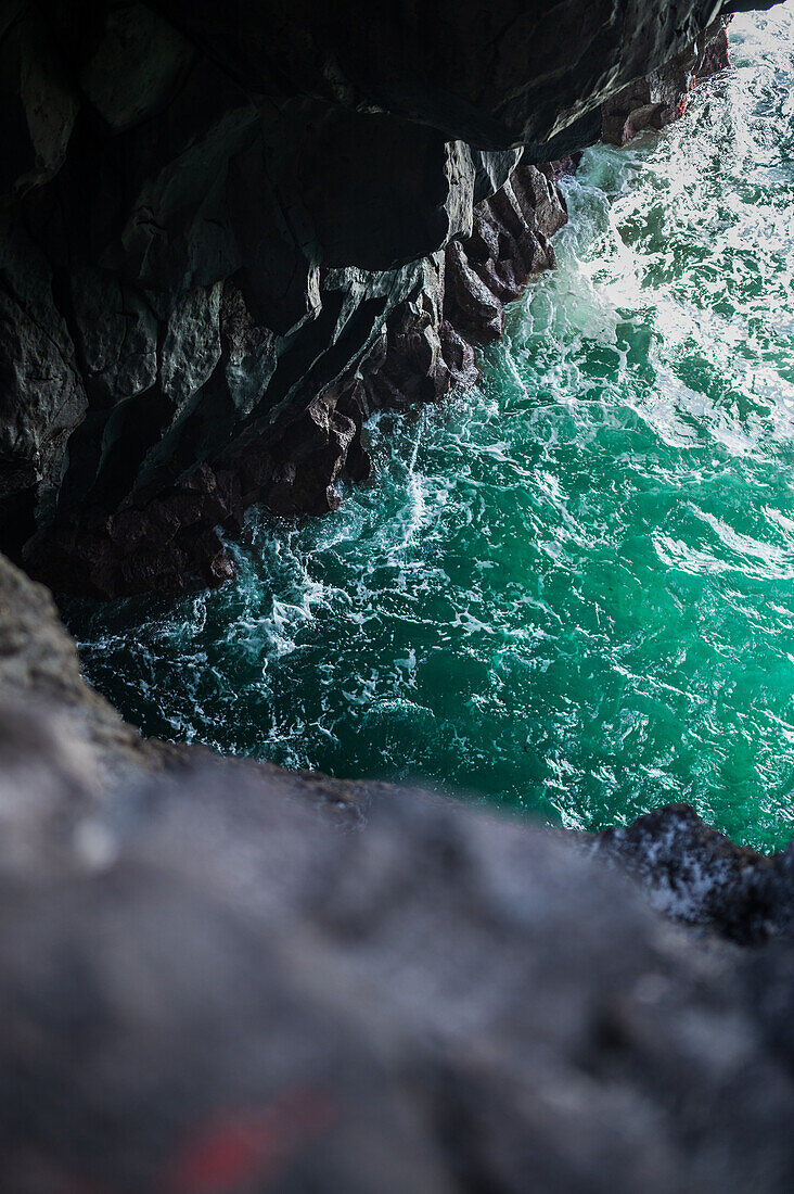 The lava cliffs of Los Hervideros in Lanzarote, Canary Islands, Spain