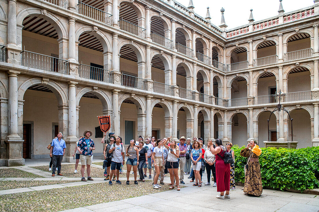 Alcala de Henares University building facade, Madrid Province, Spain. 17th century Patio Mayor of the Antigua Universidad or Colegio de San Ildefonso.