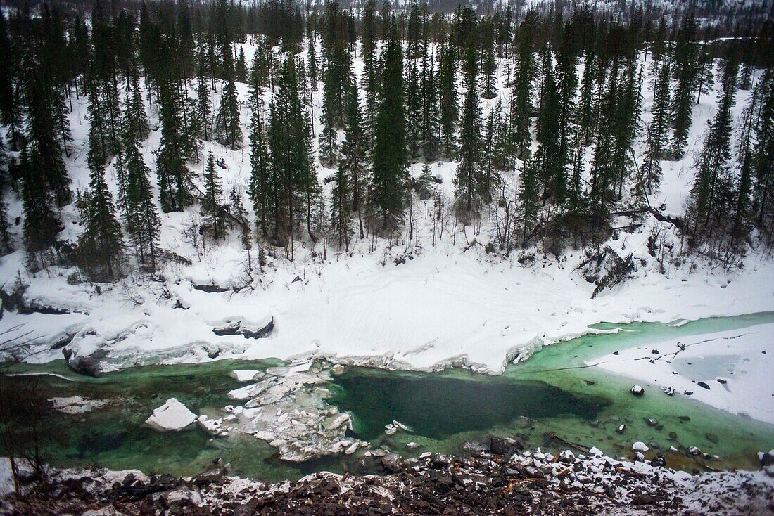 Landscape from the windows of the Arctic circle train from Bodo to Trondheim, Nordland, Norway.