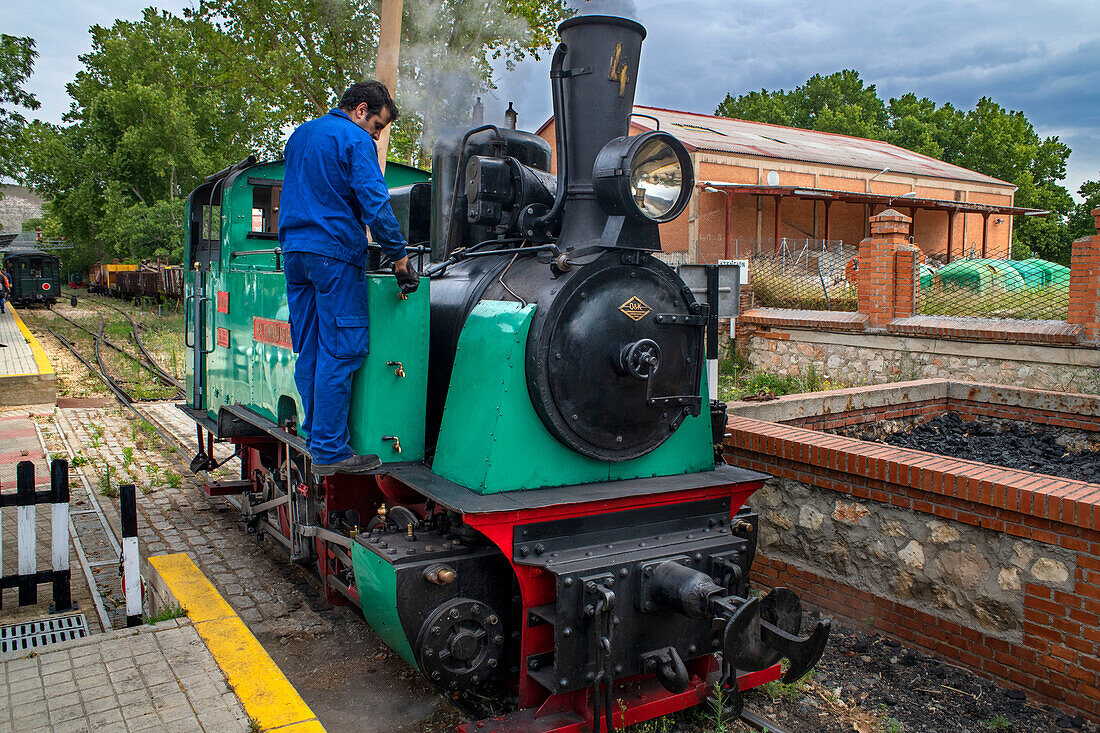 Lokomotive Aliva nº 4 im Zug El Tren de Arganda oder Tren de la Poveda in Arganda del Rey, Madrid, Spanien