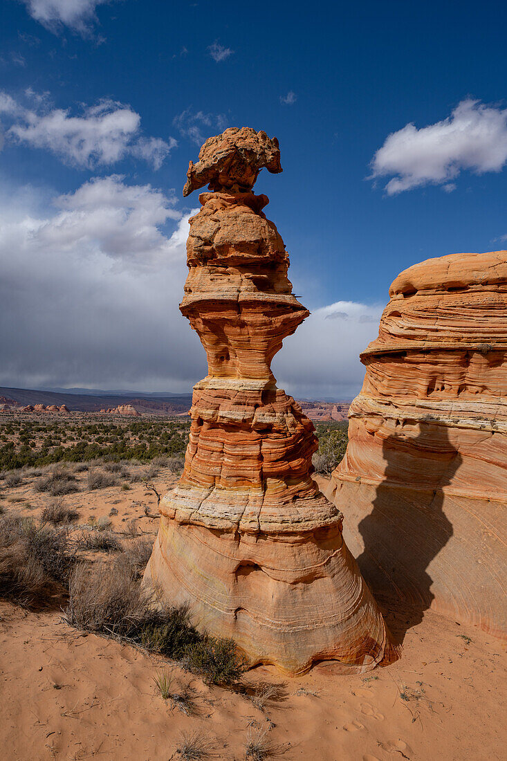 The Chess Queen or Totem Pole is an eroded sandstone tower near South Coyote Buttes, Vermilion Cliffs National Monument, Arizona.