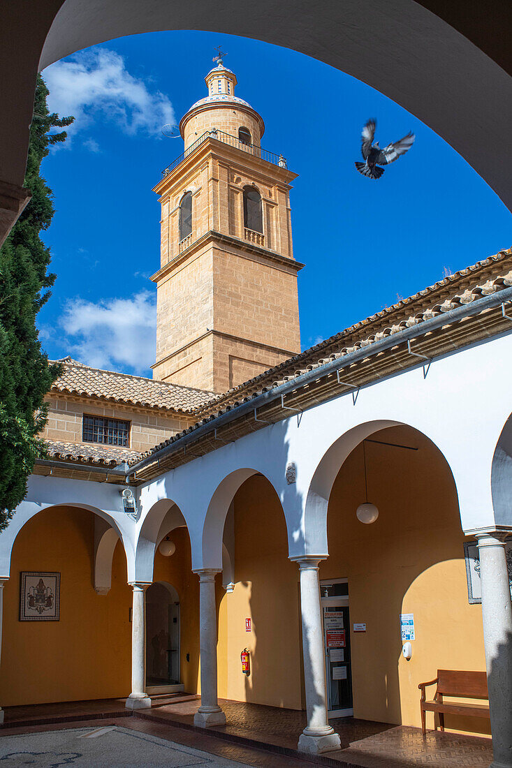 Osuna city center old town inner courtyard of the house of culture, Seville Andalusia Spain.