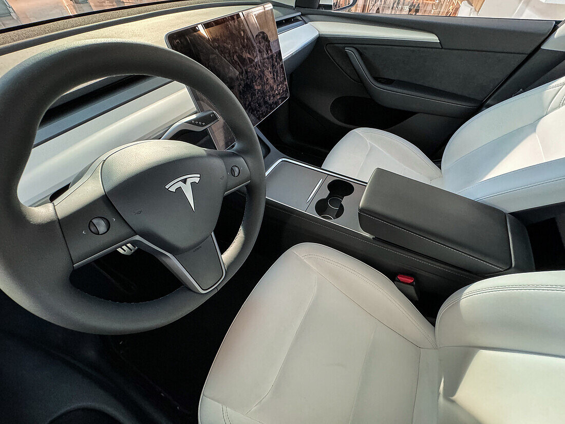 Tesla Model Y exhibited in Puerto Venecia, well-recognized shopping center based out of the city of Zaragoza, Spain.