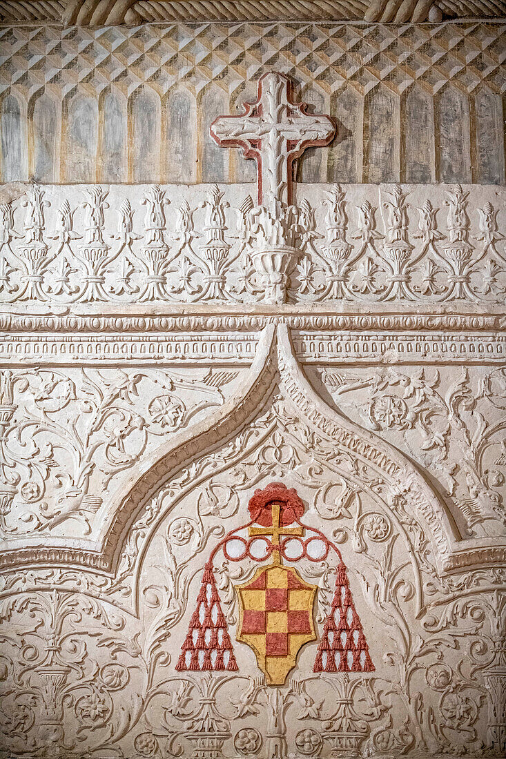 Inside Alcala de Henares University chapel building facade, Madrid Province, Spain.