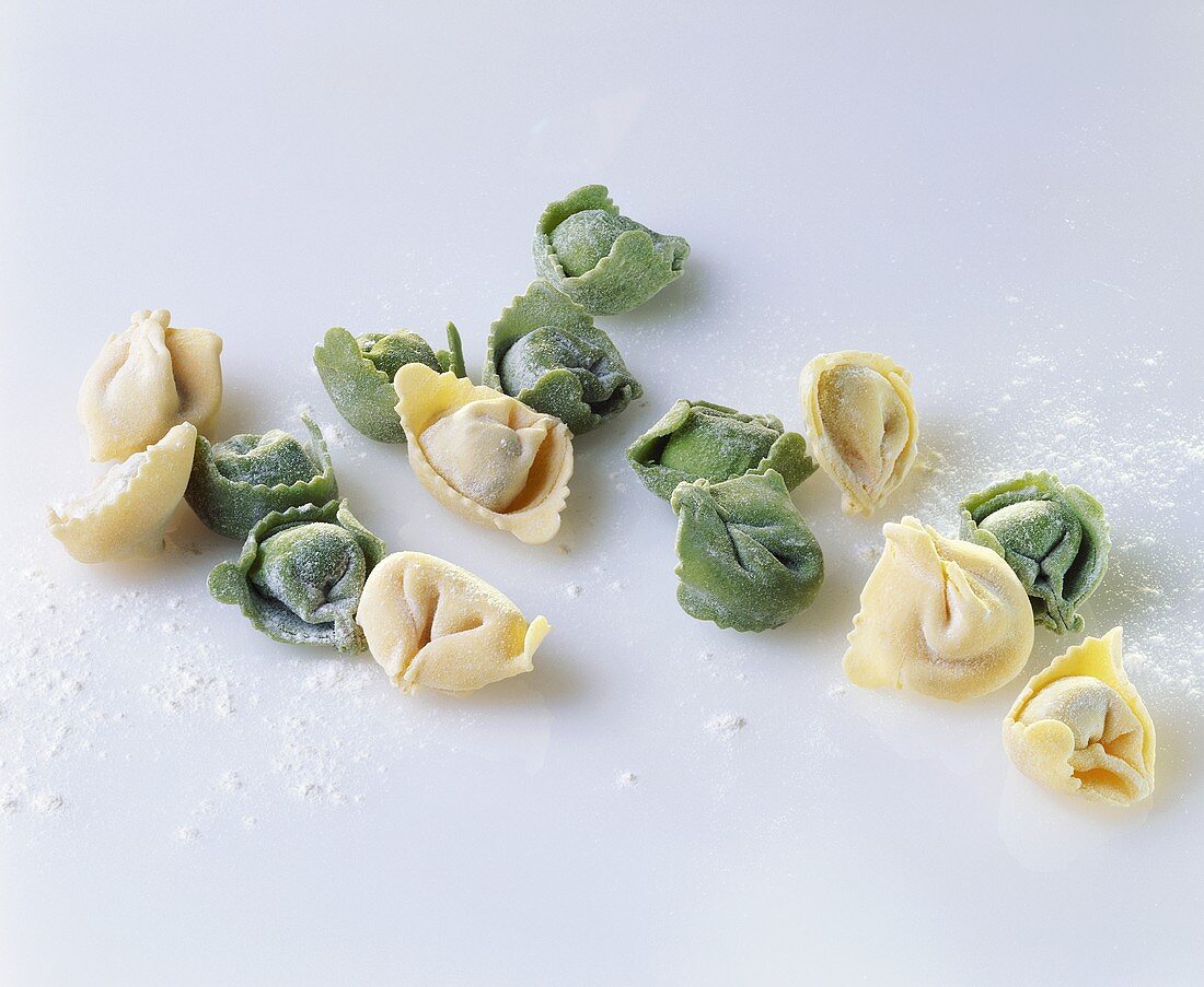 Home-made green and white tortellini