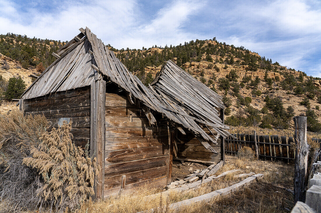 An abandoned pioneer ranch barn in Cottenwood Glen in Nine Mile Canyon in Utah.