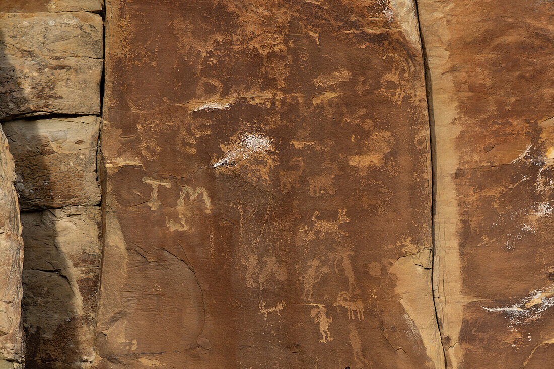 A pre-Hispanic Native American petroglyph rock art panel in Nine Mile Canyon in Utah.