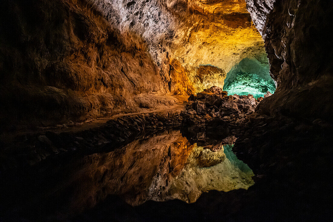 Cueva de los Verdes, a lava tube and tourist attraction of the Haria municipality on the island of Lanzarote in the Canary Islands, Spain