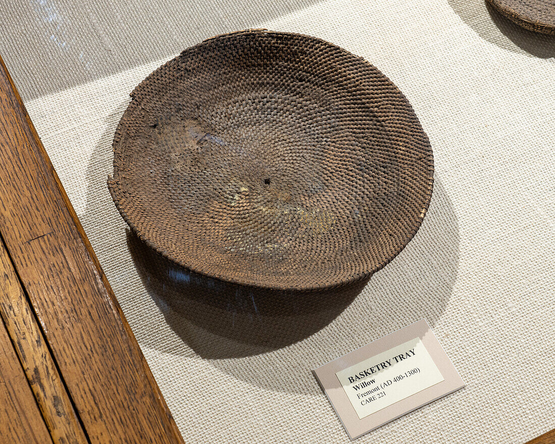 A 1000-year old Native American Fremont Culture basketry artifact in the USU Eastern Prehistoric Museum in Price, Utah.