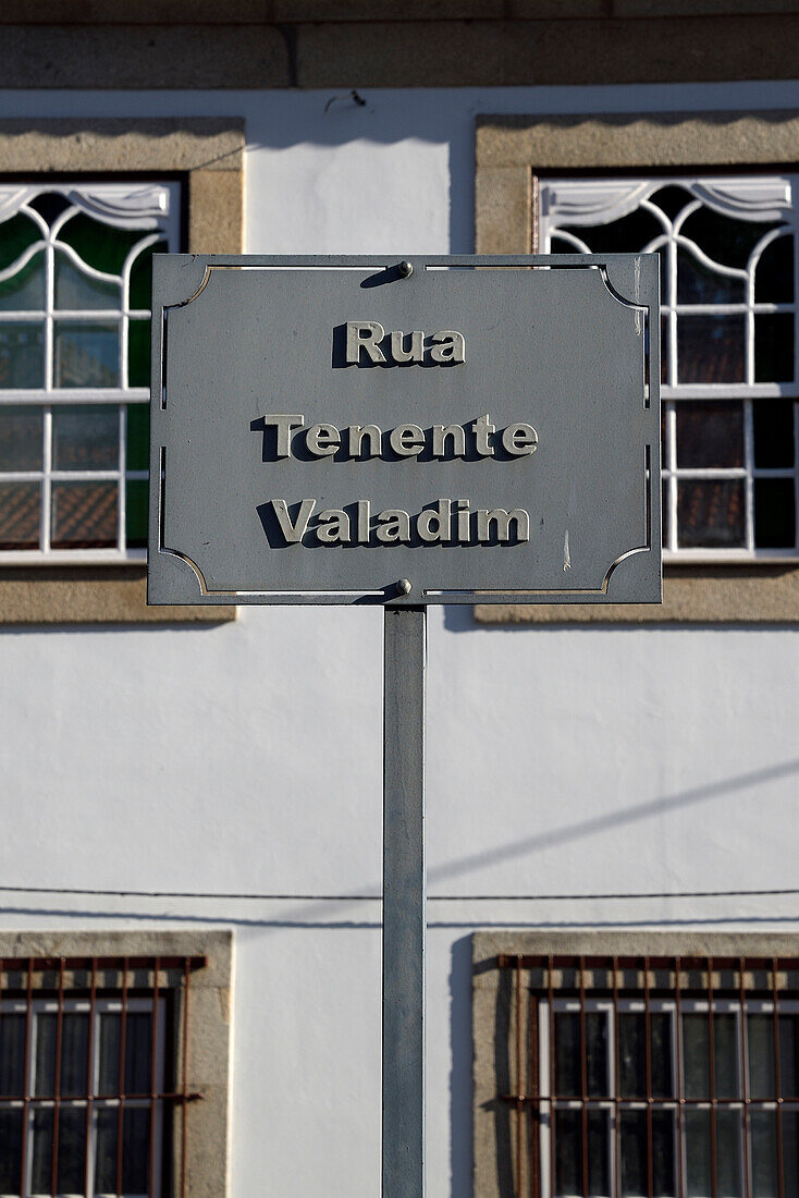Tenente Valadim street signpost in Pinhel. Portugal.