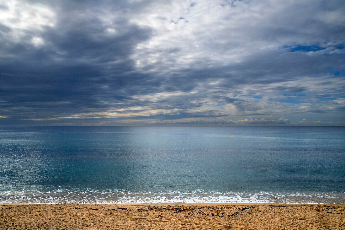 Maresme coast. Windows landscape in the modernism train that runs along the Catalan coast stopping at Gaudí buildings and historic gastronomic venues: Barcelona, Martaro and Canet de Mar