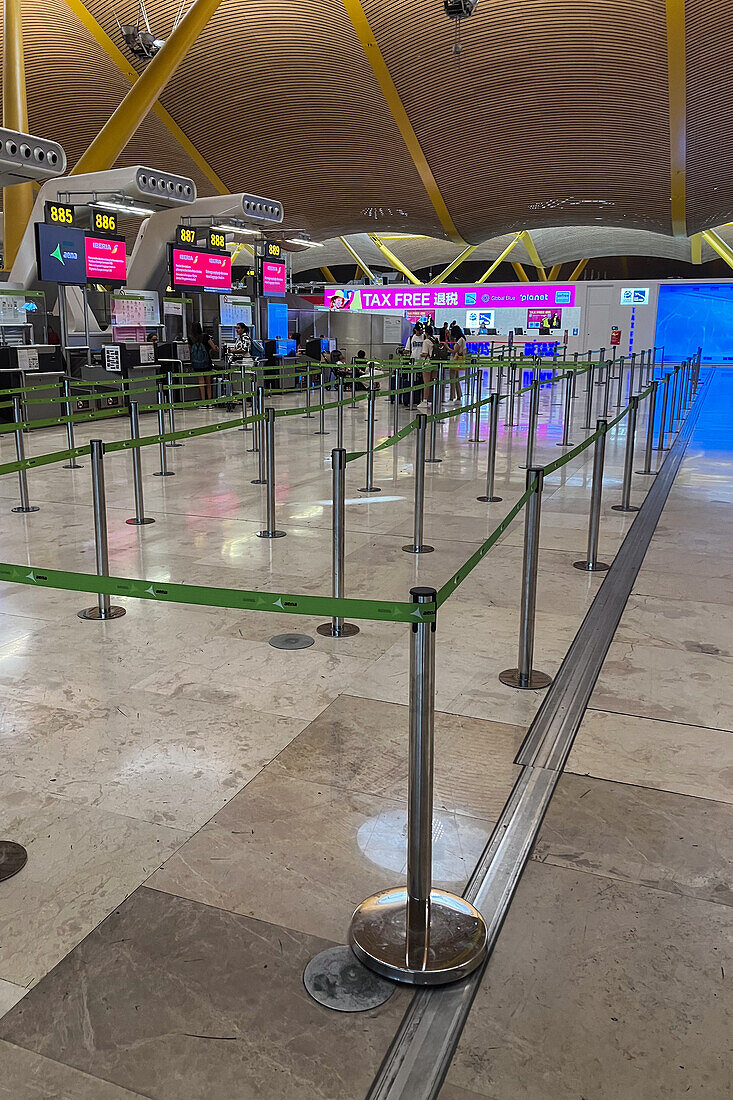 Departure check-in counters in Madrid Airport, Spain