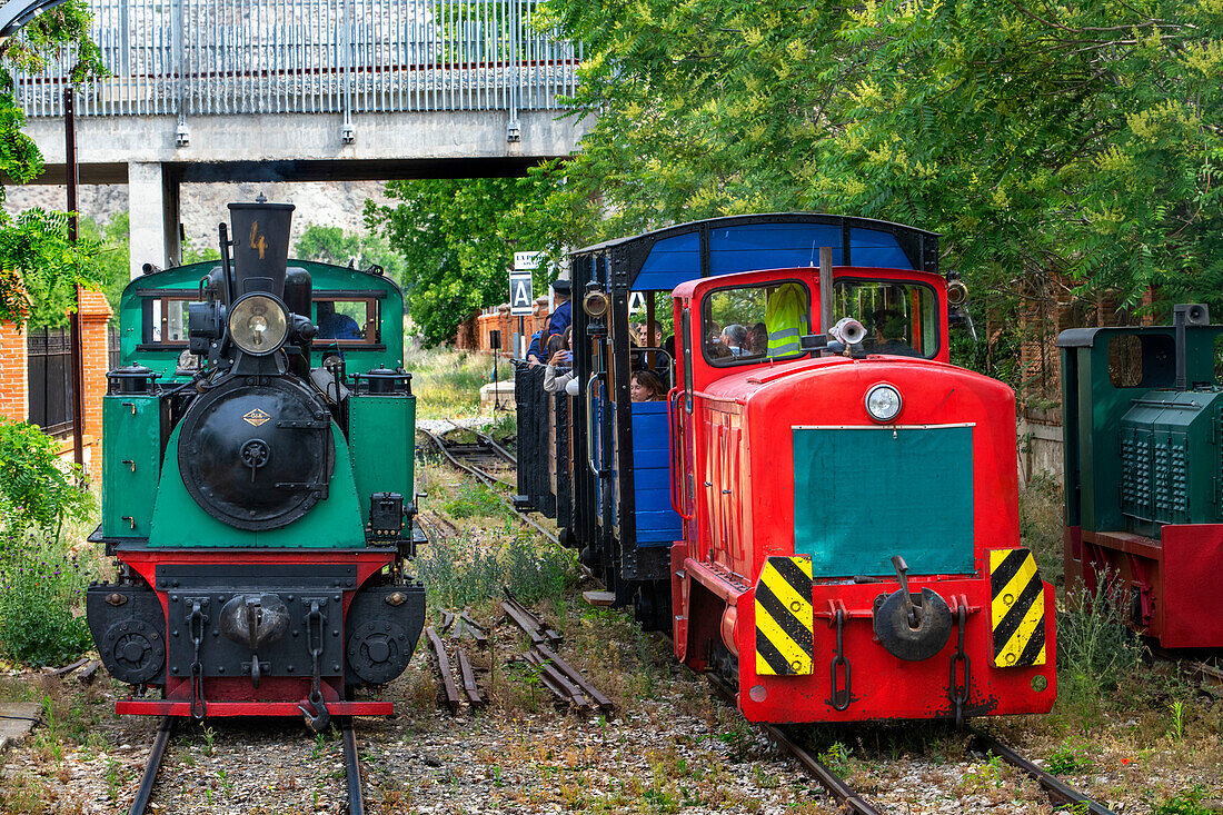 Locomotives of El Tren de Arganda train or Tren de la Poveda train in Arganda del Rey, Madrid, Spain.