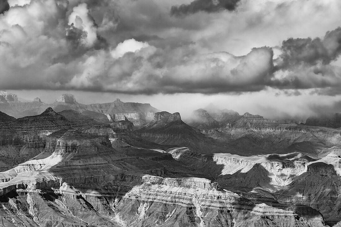 Stormy clouds build up over the Grand Canyon in Grand Canyon National Park in Arizona.